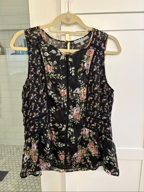Daniel Rainn Black Floral Sleeveless Peplum Top